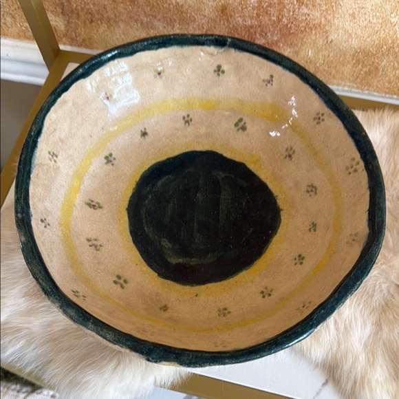 Vintage Handmade Pottery Bowl with Floral Design
